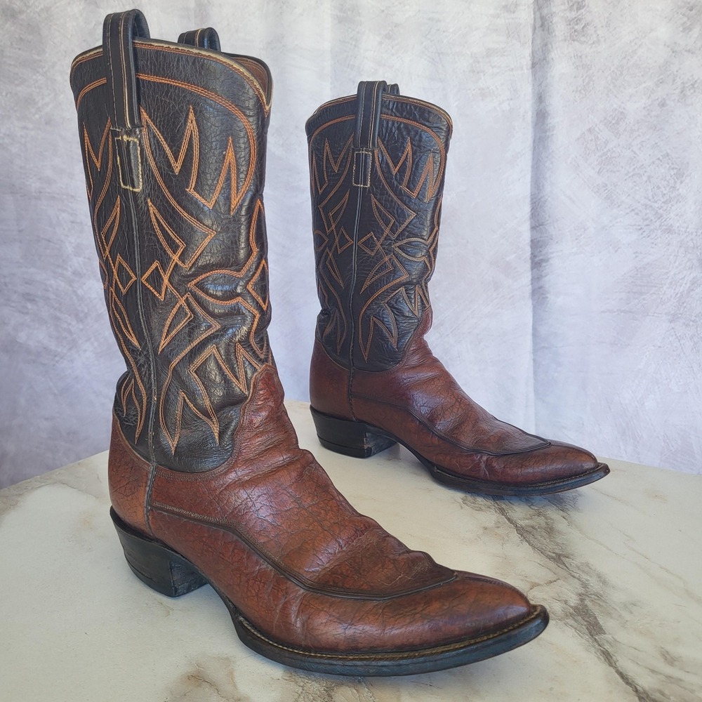 Classic Vintage Western Cowboy Boots Womens Size 9 Brown Stitched Shaft